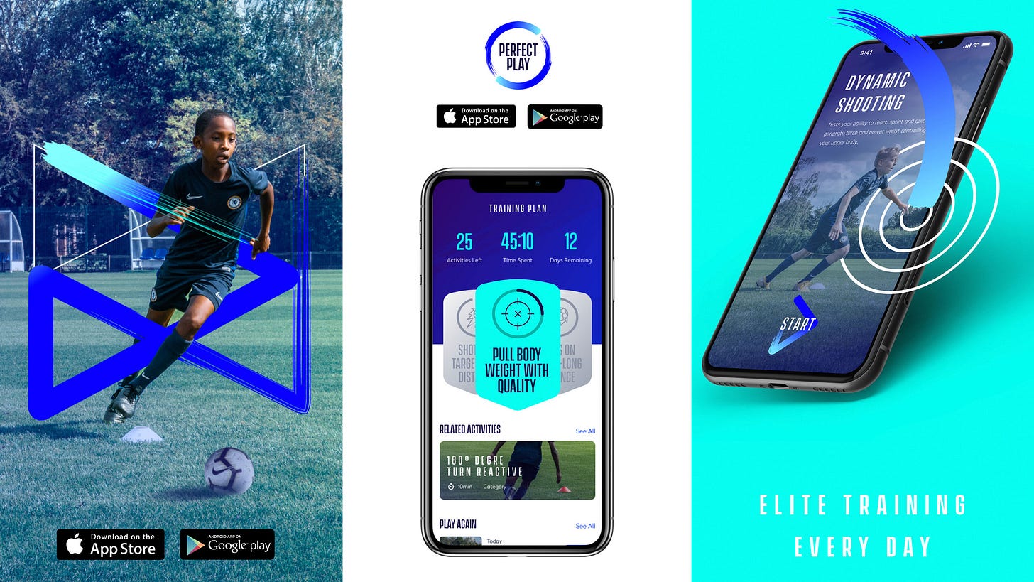 Perfect Play app screen showing an AR training drill laid out on grass