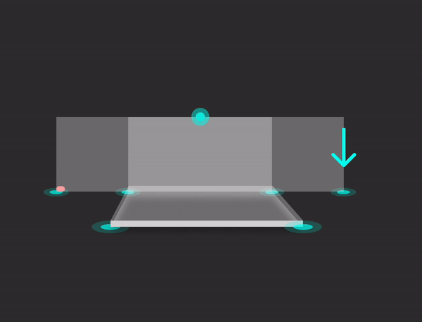 Live distance measurement shown in red until enough space is confirmed
