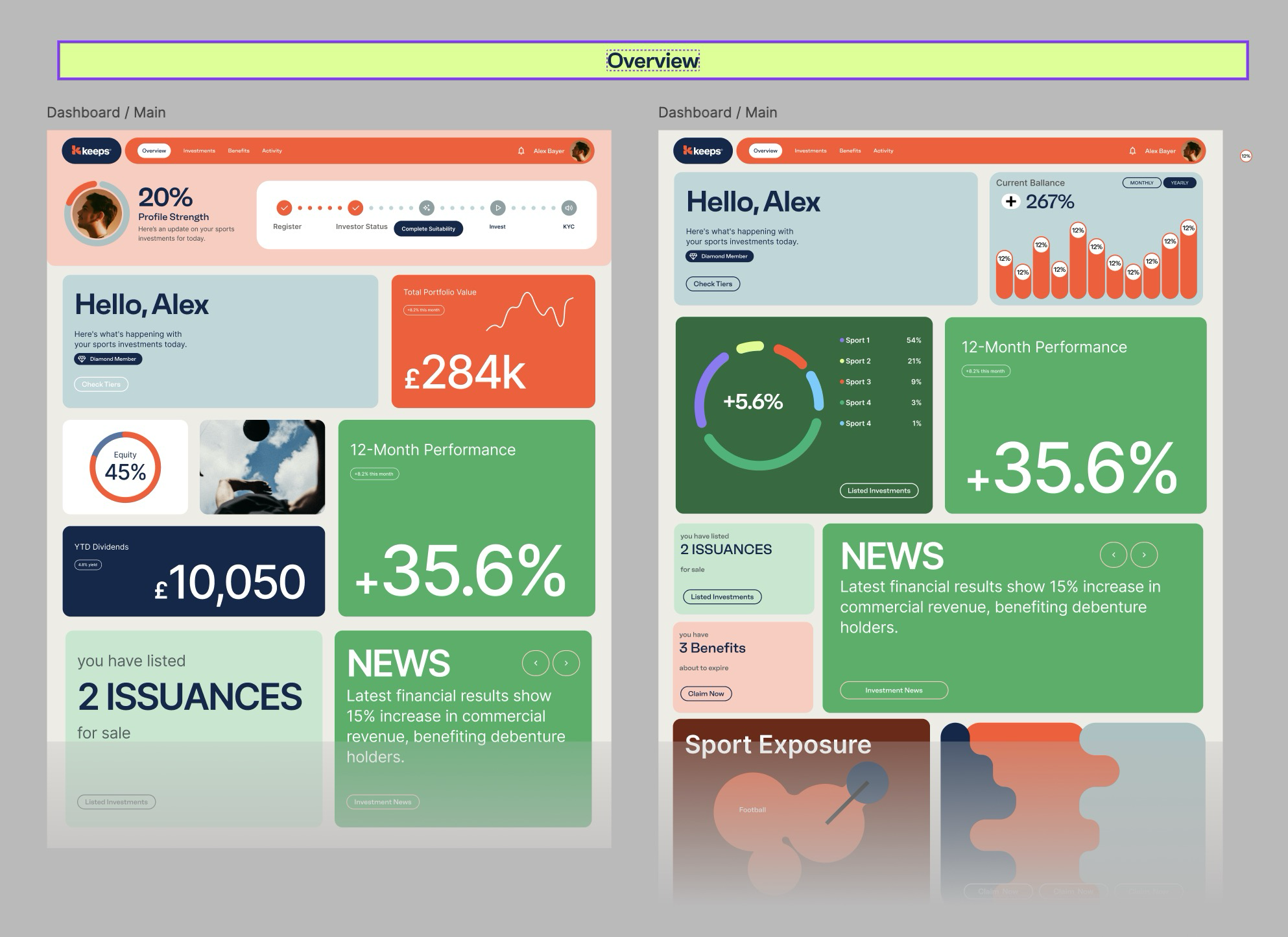 UI exploration for the dashboard