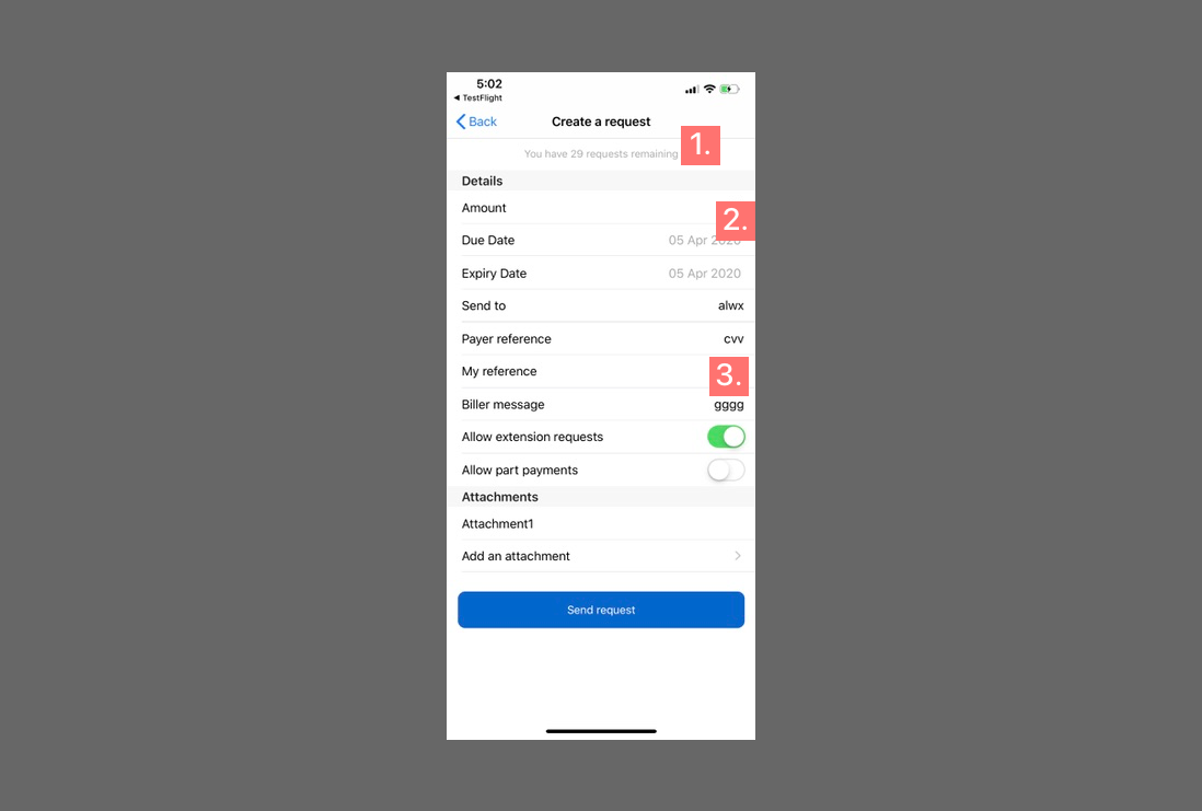 Development build — pay request confirmation