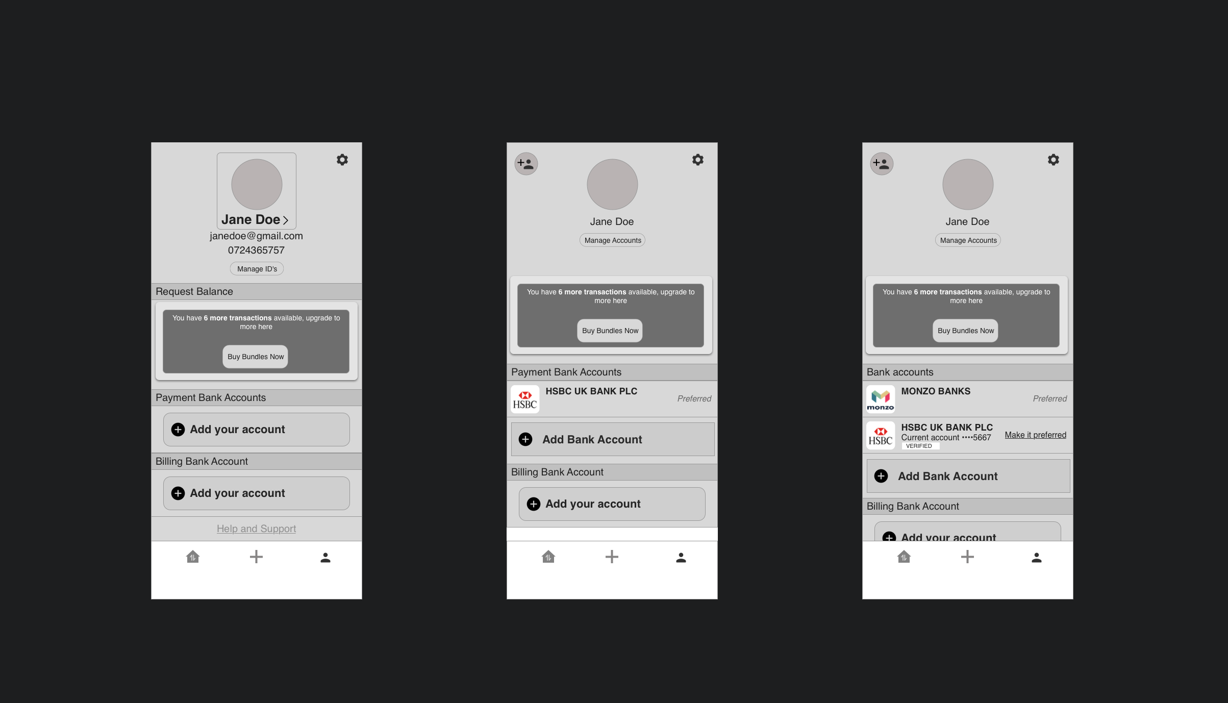 Profile page sections